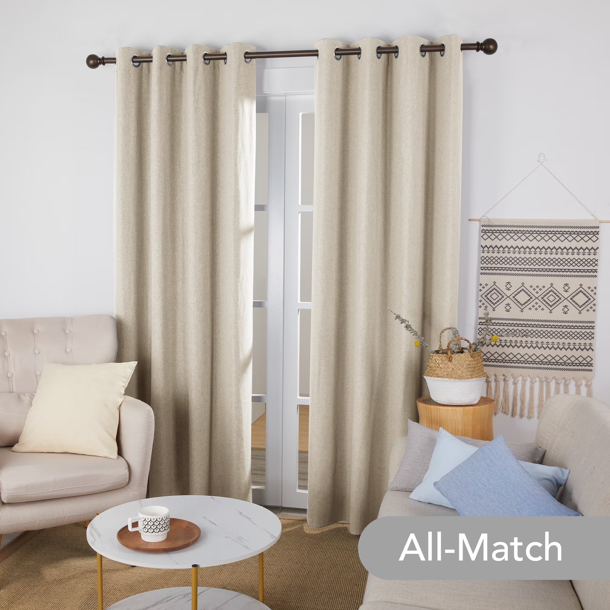 100% Blackout Curtains 84 Inch Length 2 Panels Set, Thermal Insulated Energy Saving Linen Curtains for Living Room (Flaxen, 52 X 84 Inch, 2 Panels)