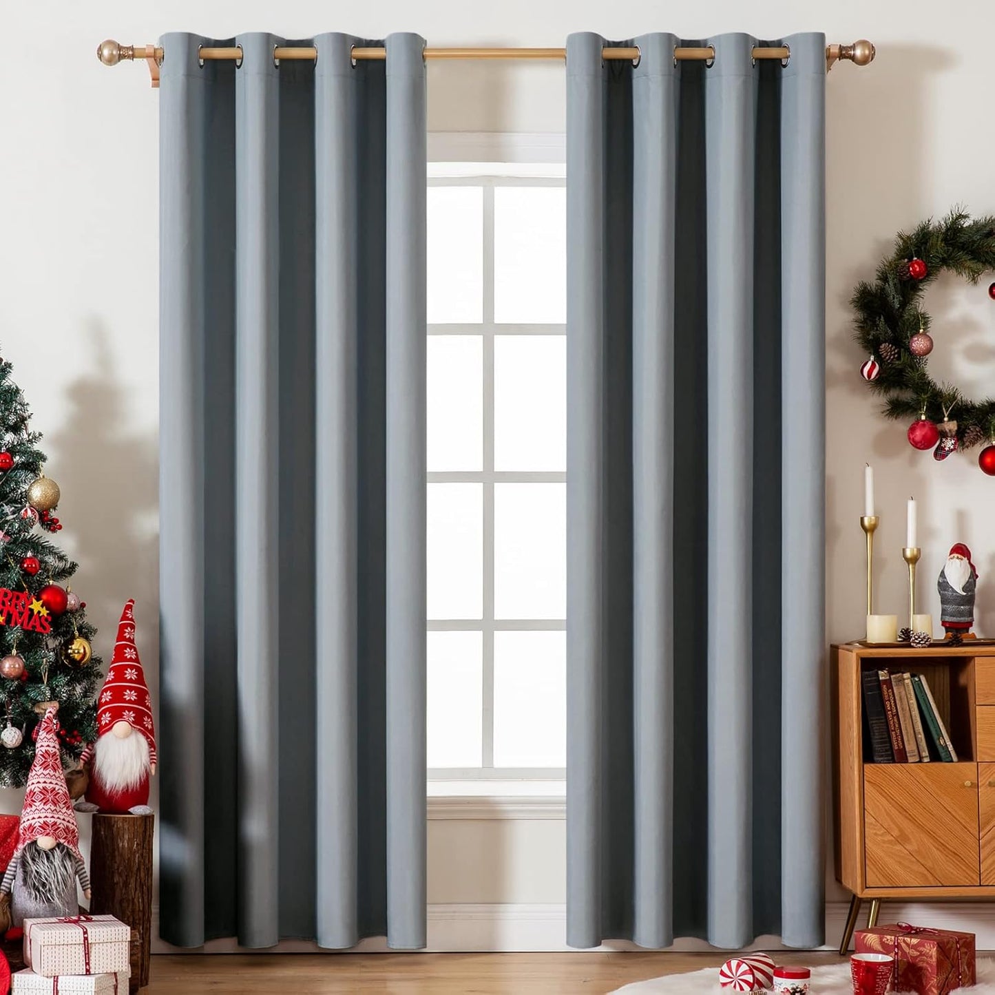 100% Blackout Curtains Thermal Insulated Solid Grommet Curtains/Drapes/Shades for Bedroom Living Room 2 Panels, 52" X 72", Silver Grey