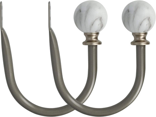 Set of 2 Decorative White Marble Ball End Window Curtain Holdbacks for Draperies, Gunmetal