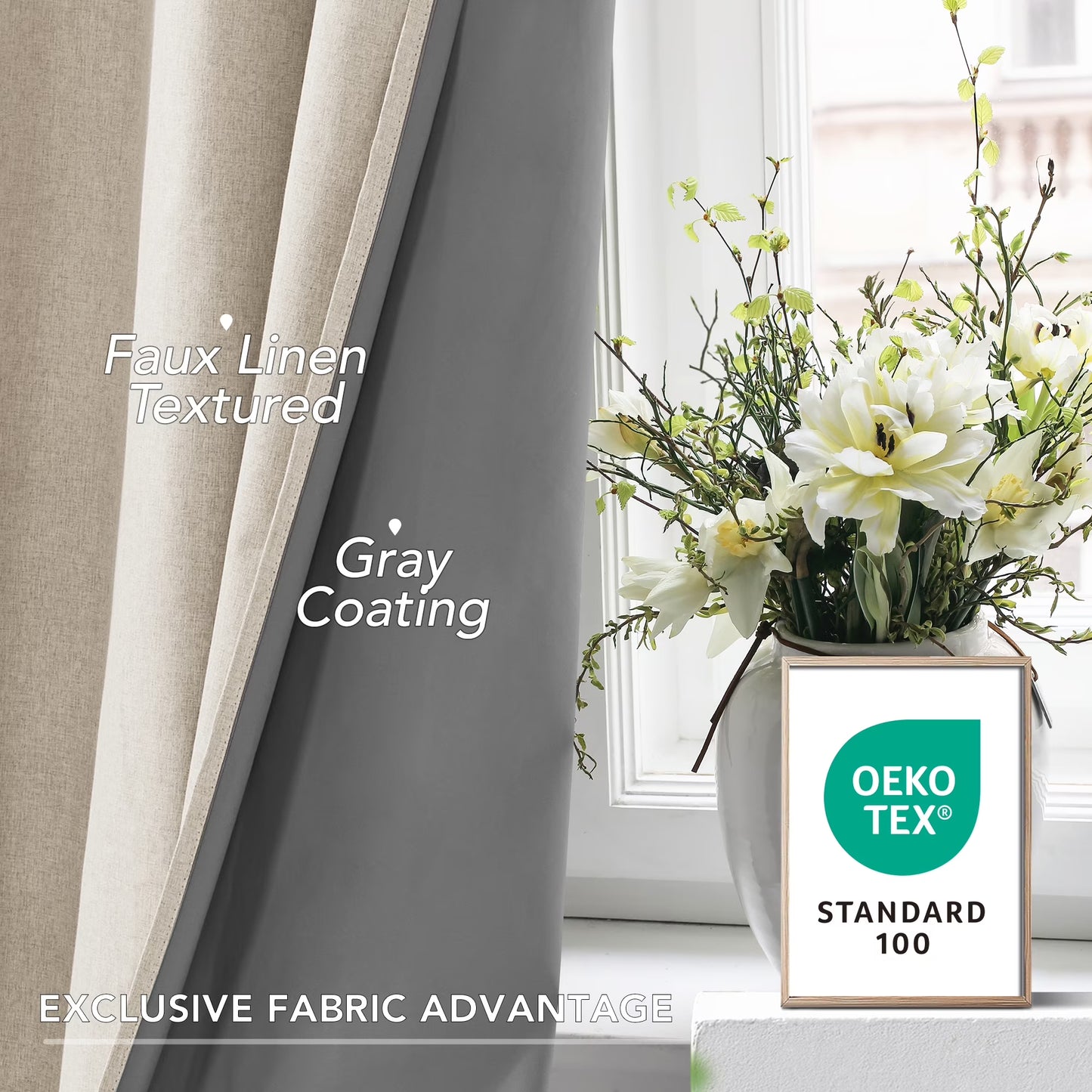 100% Blackout Curtains 84 Inch Length 2 Panels Set, Thermal Insulated Energy Saving Linen Curtains for Living Room (Flaxen, 52 X 84 Inch, 2 Panels)