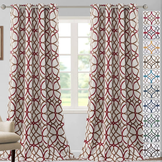 Printed Design Blackout Curtains for Bedroom 96 Inch Length Thermal Insulated Curtains for Bedroom Living Room Modern Grommet Window Drapes 2 Panels Set, Taupe and Red