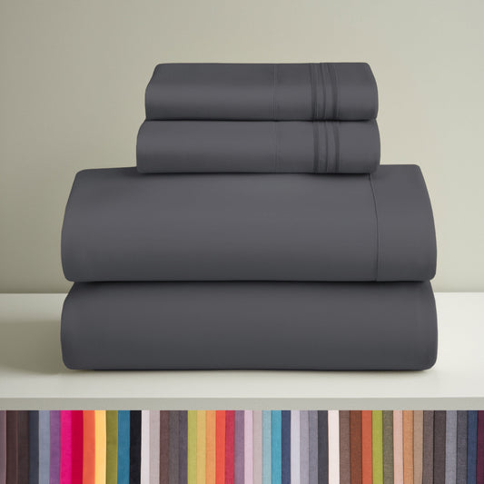 Queen Sheets Set, 1800 Series 4 Piece Deep Pocket Sheets, 100% Soft Microfiber Bed Sheets Set, Gray