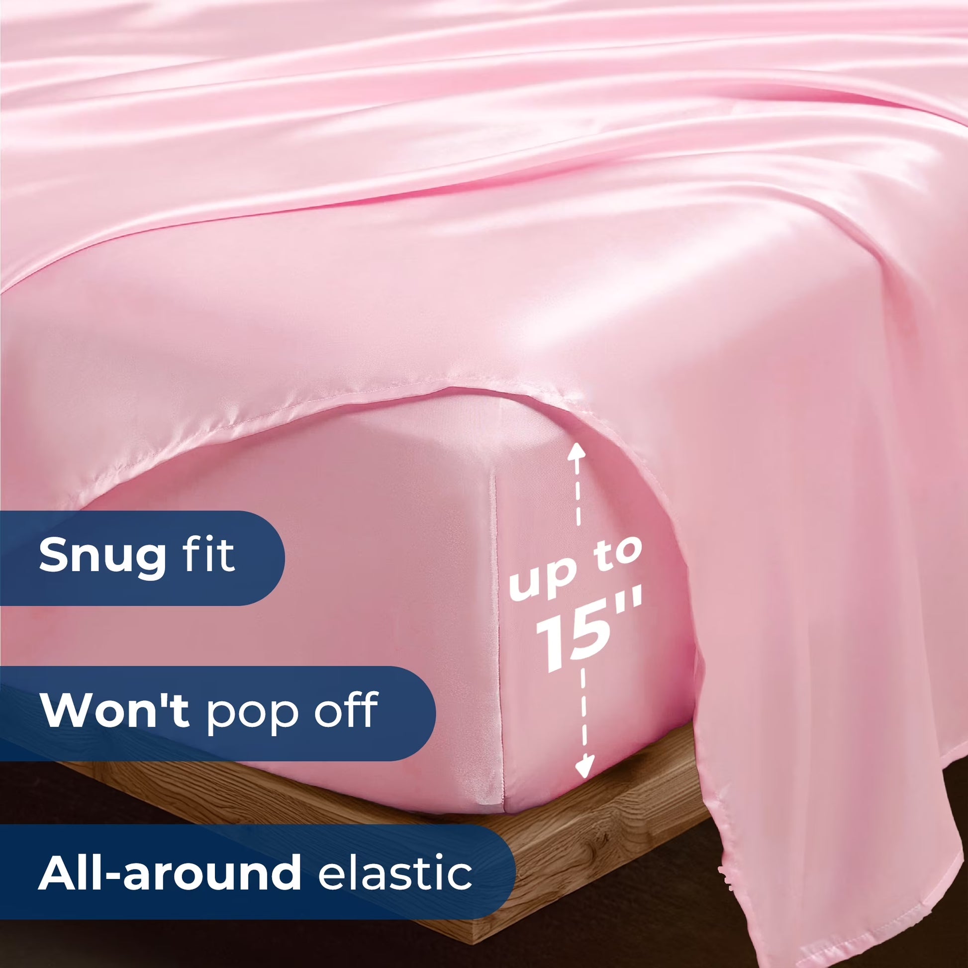 Satin Sheets,Full Size Soft Sheet Set,4 Pieces with 2 Pillowcase,Pink