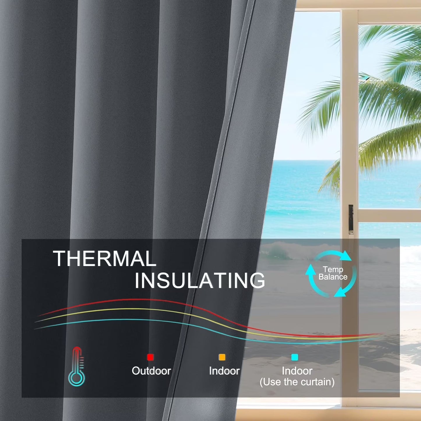 Gray Blackout Curtains 2 Panels Set, 52X84 Inch Rod Pocket Room Darkening Curtains, Thermal Insulated Window Drapes Summer Heat, Solid Privacy Assured Curtains for Bedroom Living Room