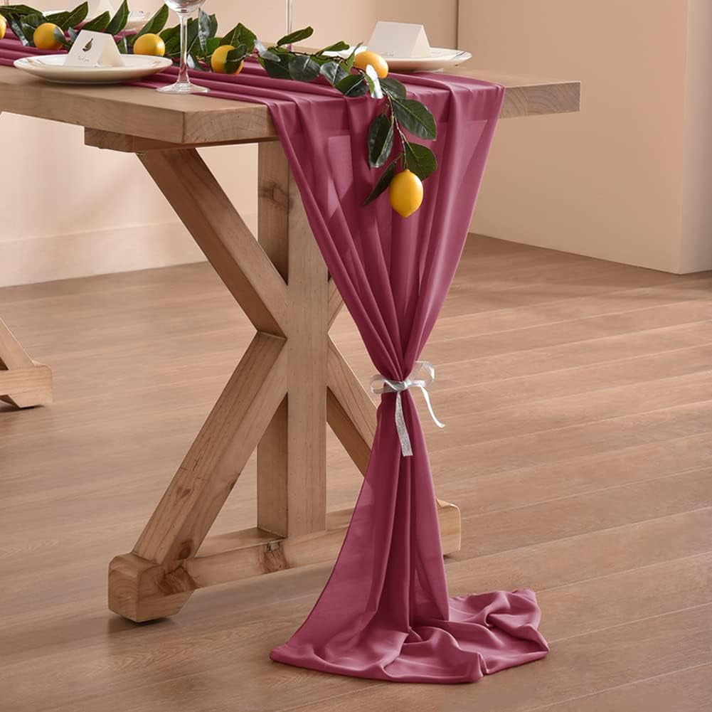 10Ft Mulberry Chiffon Table Runner 29X120 Inches Wedding Runner Sheer Thanksgiving Christmas Bridal Shower Decorations