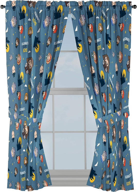 Kids Window Drapes - 4 Piece Curtain Set Includes 2 Tiebacks, Beautiful Bedding Room Décor and Easy Set Up, Gray - Harry Potter, 63 Inch