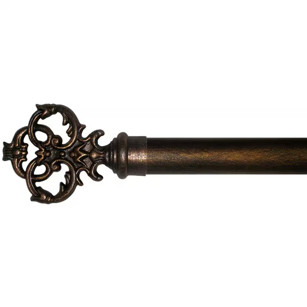 6 Ft. Fixed Length 1 In. Dia. Metal Drapery Single Curtain Rod Set in Antique Bronze with New Orleans Finial