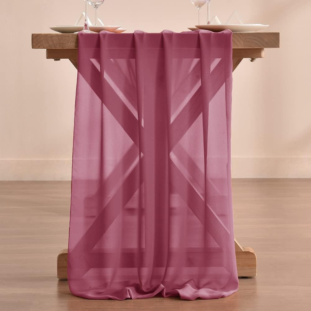 10Ft Mulberry Chiffon Table Runner 29X120 Inches Wedding Runner Sheer Thanksgiving Christmas Bridal Shower Decorations