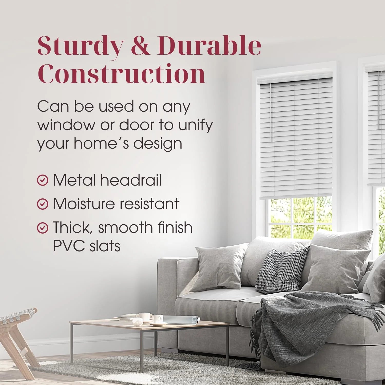 Faux Wood Blind with Crown Valance - 60"W X 84"H, White, Cordless 2” Slat Horizontal Blind - for Kitchen, Bedroom, Living Room, Doors