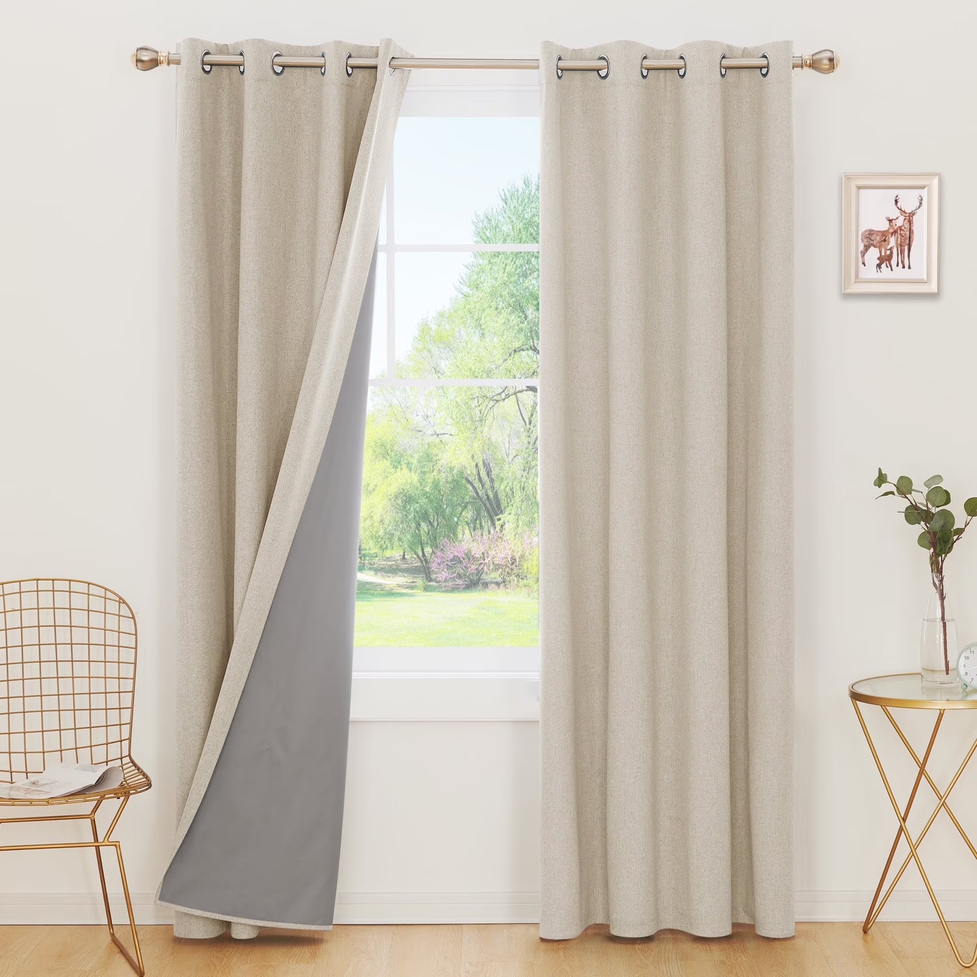 100% Blackout Curtains 84 Inch Length 2 Panels Set, Thermal Insulated Energy Saving Linen Curtains for Living Room (Flaxen, 52 X 84 Inch, 2 Panels)