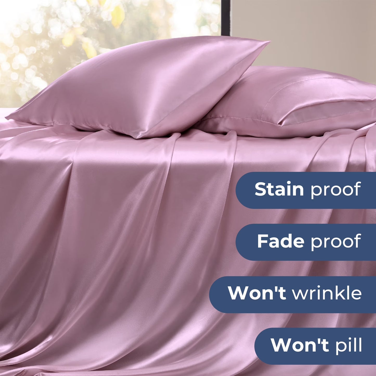 Satin Sheets, Full Size Soft Silky Sheet Set,4 Pieces, Red Bean Sand