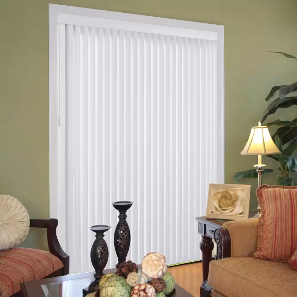 White Cordless Room Darkening Vertical Blinds for Sliding Doors Kit with 3.5 In. Slats - 78 In. W X 84 In. L