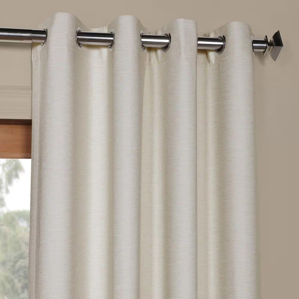 Oat Cream Grommet Bellino Textured Faux Linen Room Darkening Curtains for Bedroom (1-Panel), 50 In. W X 108 In. L