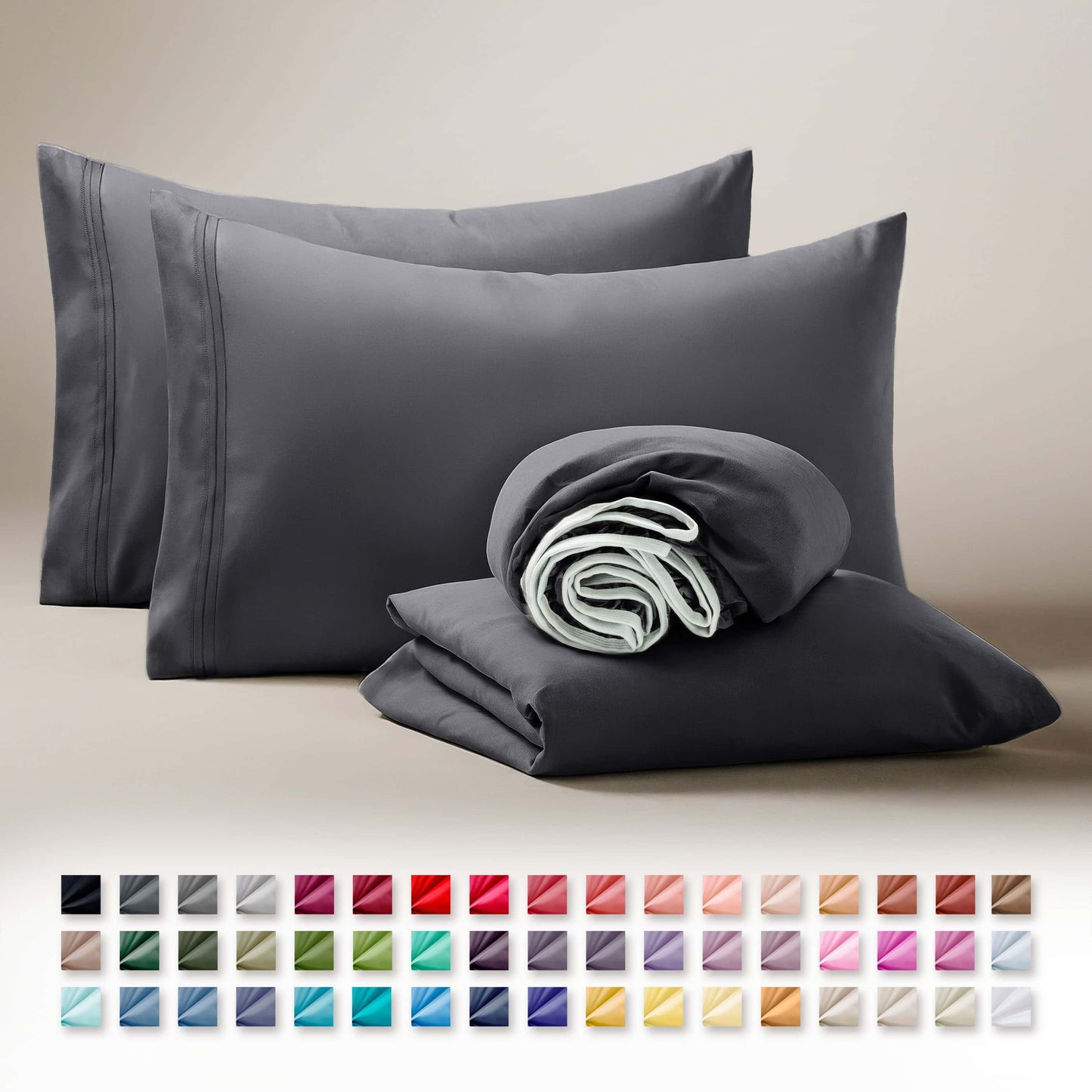 Queen Sheets Set, 1800 Series 4 Piece Deep Pocket Sheets, 100% Soft Microfiber Bed Sheets Set, Gray