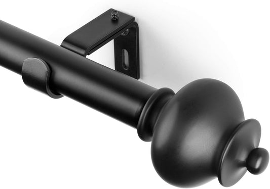 Curtain Rod 1 Inch Single Drapery Rods for Windows with Gourd Finials, 72-144", Black