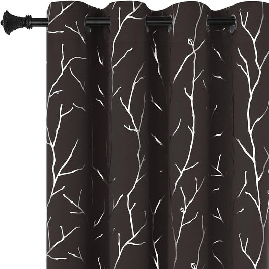 Blackout Curtains Tree Branches Design Window Curtains 84 Inches Long 2 Panels Grommet Thermal Insulated Darkening Curtains for Bedroom 52W X 84L Brown