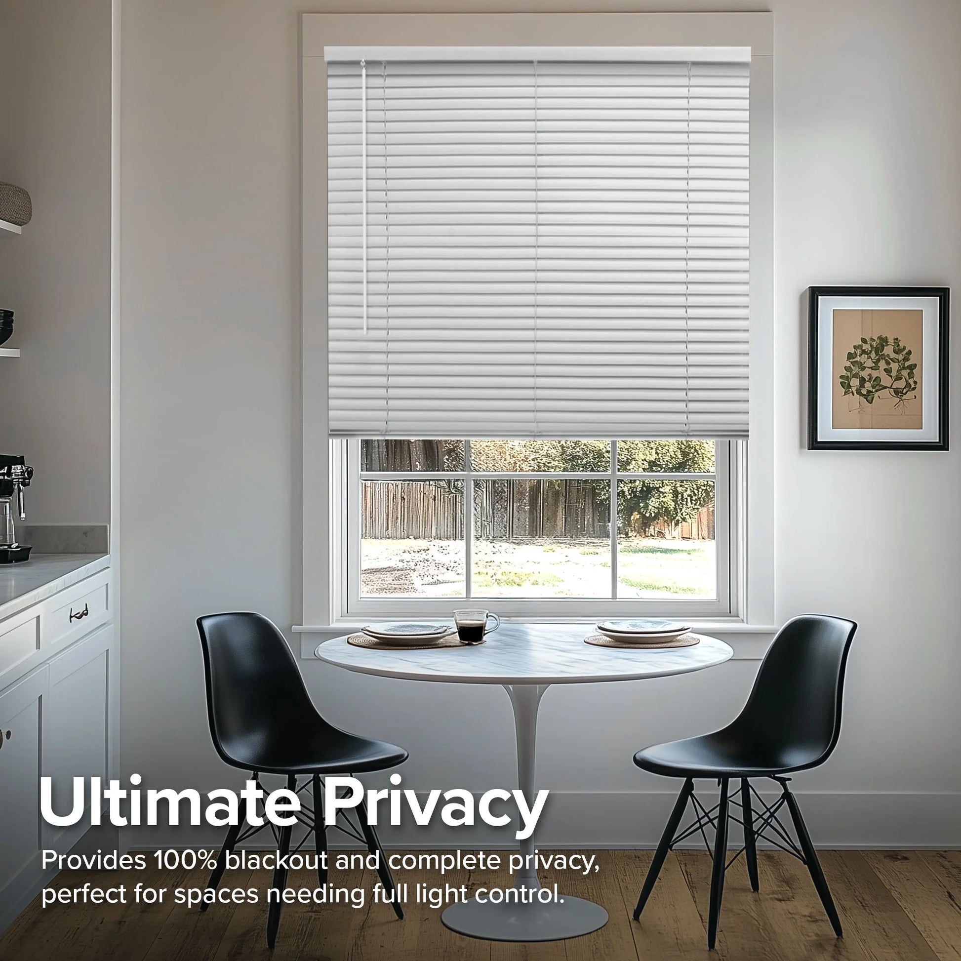 Cordless 1" Vinyl Mini Window Blinds Midnight White Blackout 81.5"W X 84"H